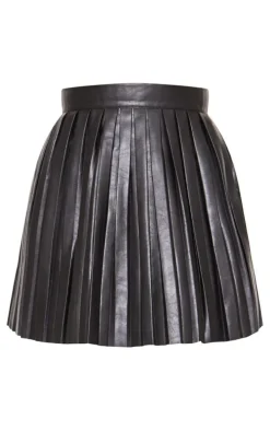 Black Faux Leather Pleated Skater Skirt