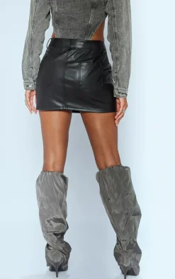 Black Faux Leather Pocket Detail Cargo Mini Skirt