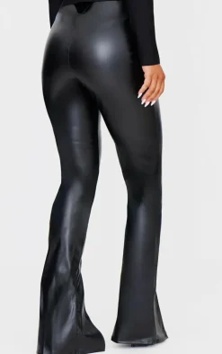 Black Faux Leather Seam Detail Split Hem Pants