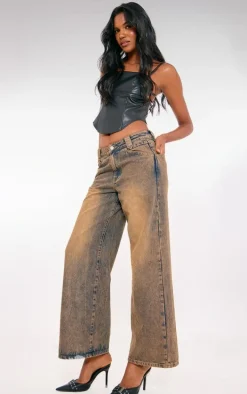 Black Faux Leather Strap Back Detail Dip Hem Corset