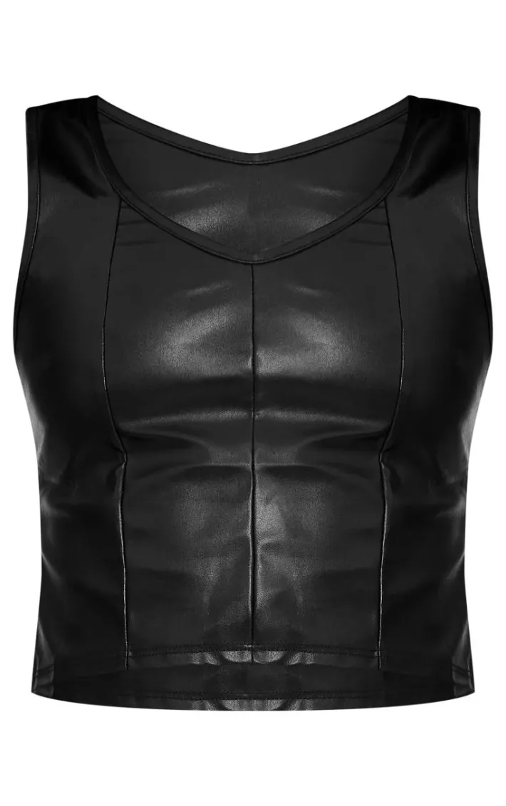 Black Faux Leather Vest Top
