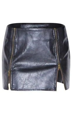 Black Faux Leather Zip Seam Detail Mini Skirt