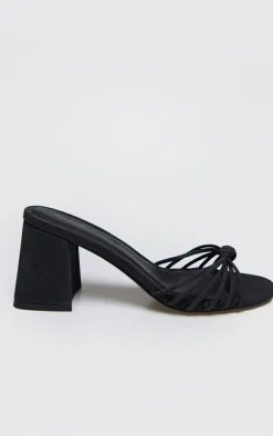 Black Faux Nubuck Knotted Block Heeled Mule Sandals