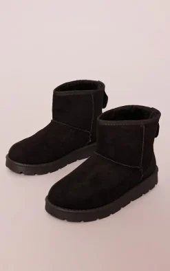 Black Faux Suede Cleated Ankle Boots