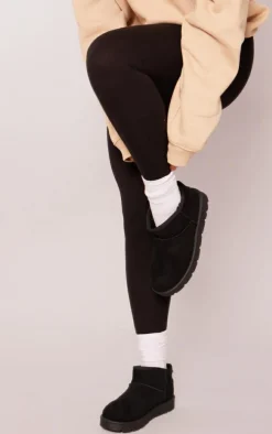 Black Faux Suede Cleated Mini Ankle Boots