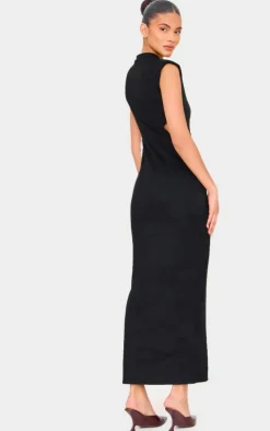 Black Faux Suede Cut Out Maxi Dress