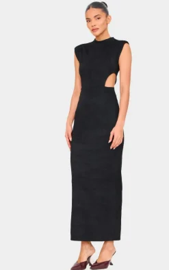 Black Faux Suede Cut Out Maxi Dress