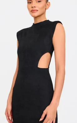 Black Faux Suede Cut Out Maxi Dress
