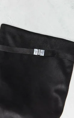 Black Faux Suede Fold Over Knee Block Heeled Boots