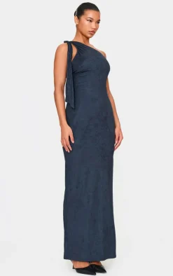 Black Faux Suede One Shoulder Cut Out Maxi Dress