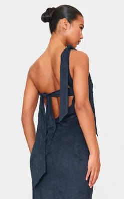 Black Faux Suede One Shoulder Cut Out Maxi Dress