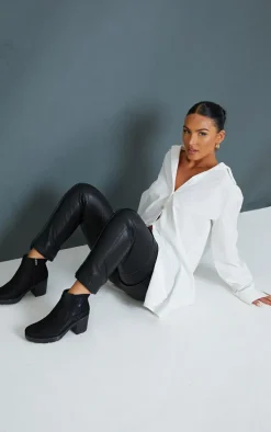 Black Faux Suede Round Toe Block Heel Chelsea Boots