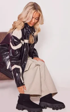 Black Faux Suede Round Toe Chunky Sole Ankle Boots