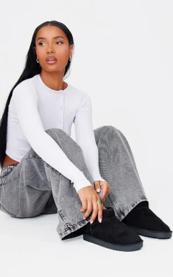 Black Faux Suede Round Toe Rigged Sole Ankle Boots