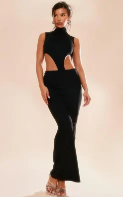 Black Faux Suede Sleeveless Cut Out Maxi Dress
