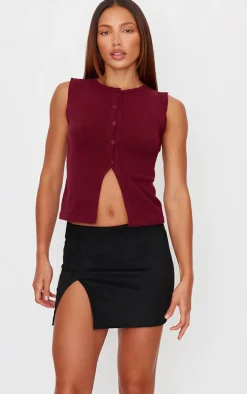 Black Faux Suede Split Hem A Line Mini Skirt