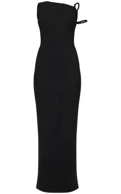 Black Faux Suede Twist Shoulder Maxi Dress