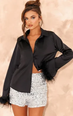 Black Feather Trim Shirt
