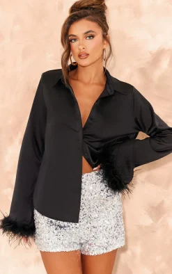Black Feather Trim Shirt