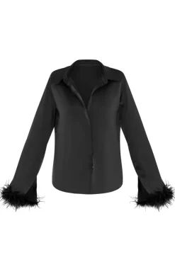 Black Feather Trim Shirt