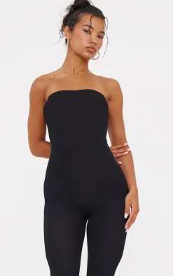 Black Fine Knit Bandeau Jumpsuit
