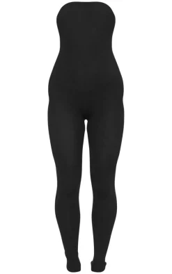 Black Fine Knit Bandeau Jumpsuit