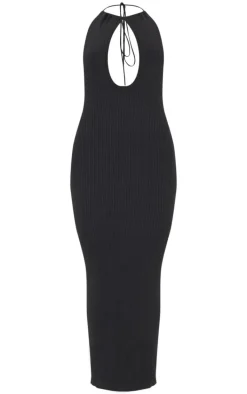 Black Fine Knit Halterneck Maxi Dress