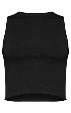 Black Fine Knit Racer Neck Crop Top