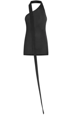 Black Fine Knit Scarf Detail Mini Dress