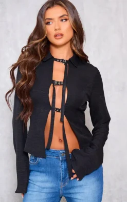 Black Fitted Buckle Detail Shirt