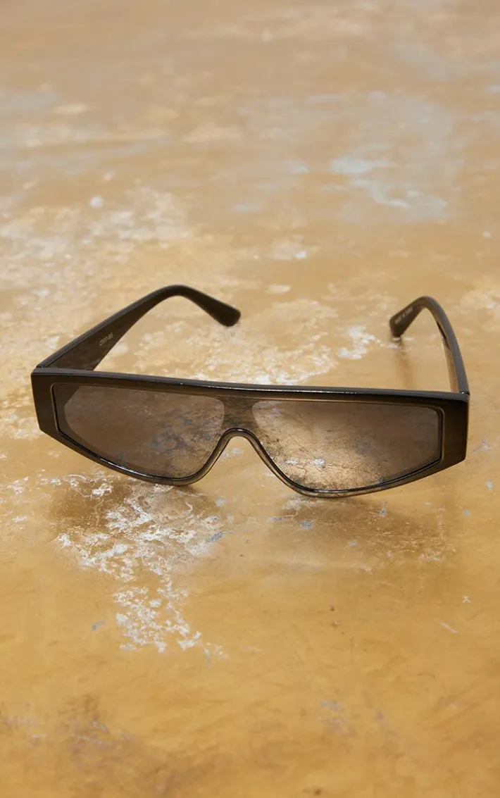 Black Flat Top Slim Visor Sunglasses