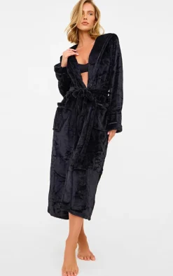 Black Fleece Hooded Maxi Bath Robe