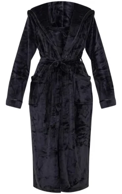 Black Fleece Hooded Maxi Bath Robe