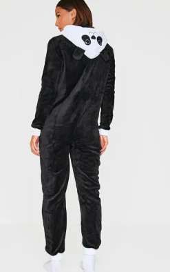 Black Fleece Panda Applique Hooded Onesie