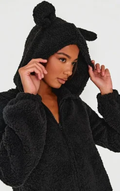 Black Fleece Teddy Ears Onesie