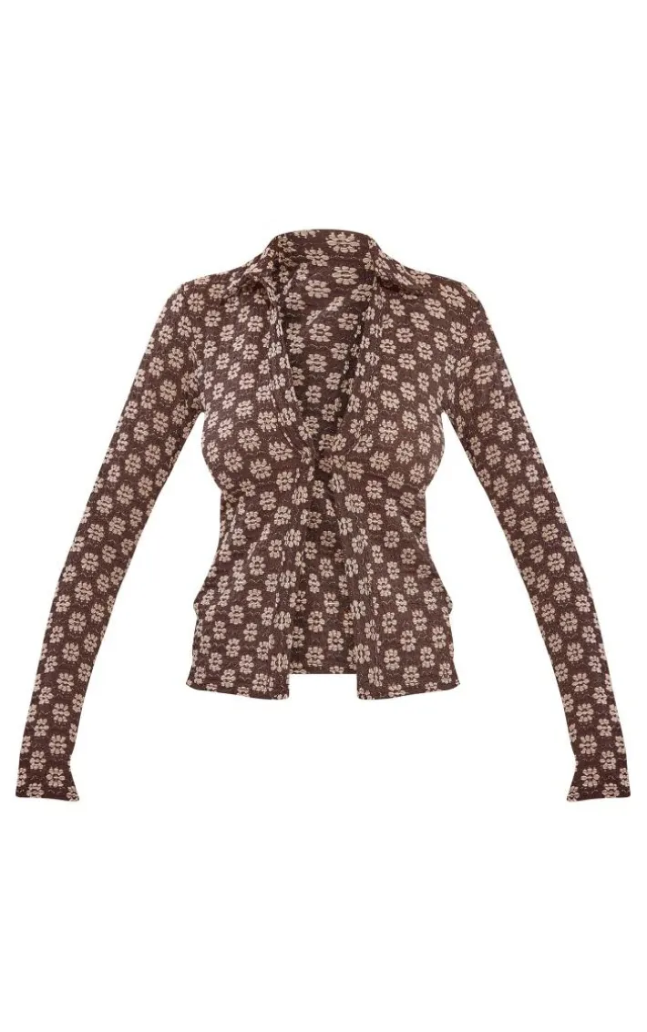 Black Floral Broderie Fitted Shirt