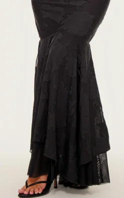 Black Floral Devoure Cowl Neck Frill Hem Maxi Dress
