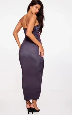 Black Floral Print Double Layer Slinky Bandeau Maxi Dress