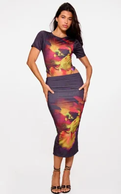 Black Floral Printed Keyhole Back Bodysuit