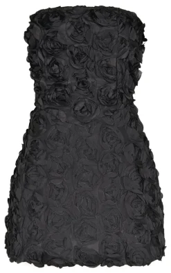 Black Floral Ruffle A-line Dress