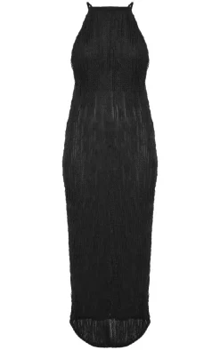 Black Flower Back Textured Maxi Dress