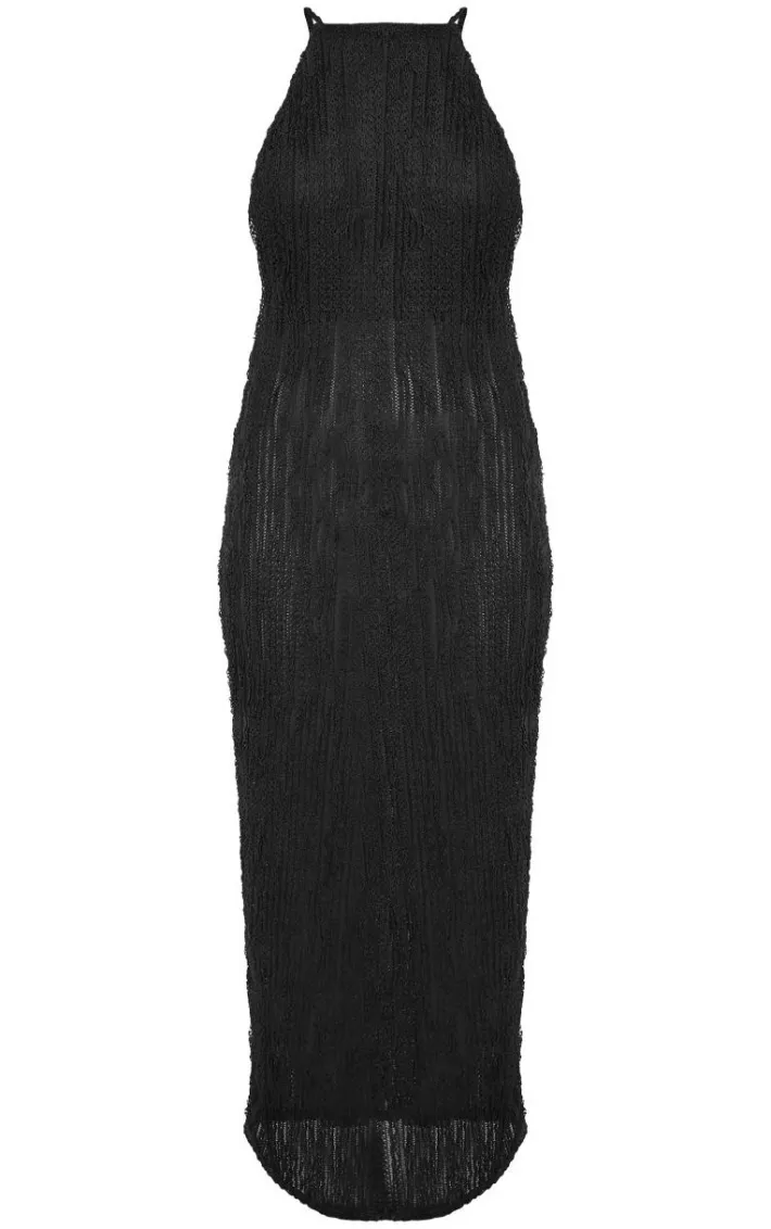 Black Flower Back Textured Maxi Dress