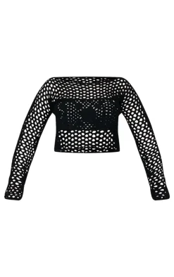 Black Flower Embossed Crochet Oversized Top