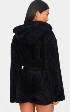 Black Fluffy Bath Robe