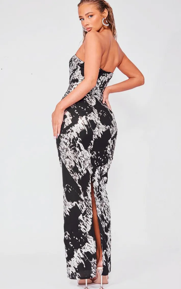 Black Foil Print Bandeau Maxi Dress
