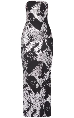 Black Foil Print Bandeau Maxi Dress
