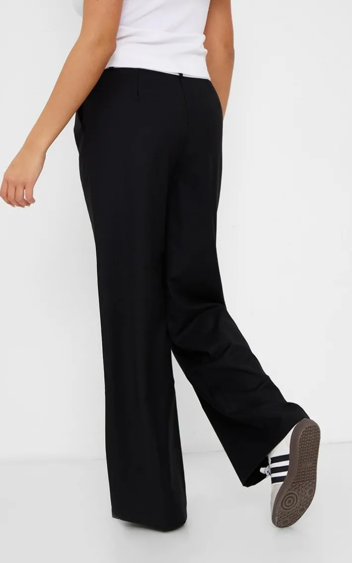 Black Fold Over Asymmetric Waistband Tailored Pants