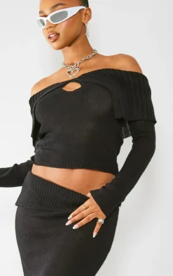 Black Fold Over Key Hole Knit Sweater
