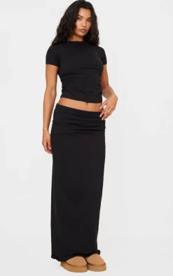 Black Foldover Cotton Maxi Skirt