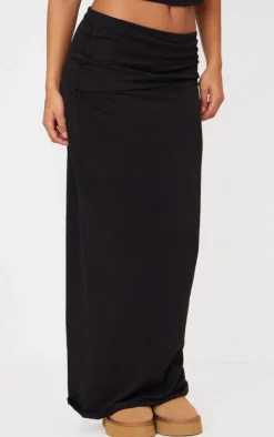 Black Foldover Cotton Maxi Skirt